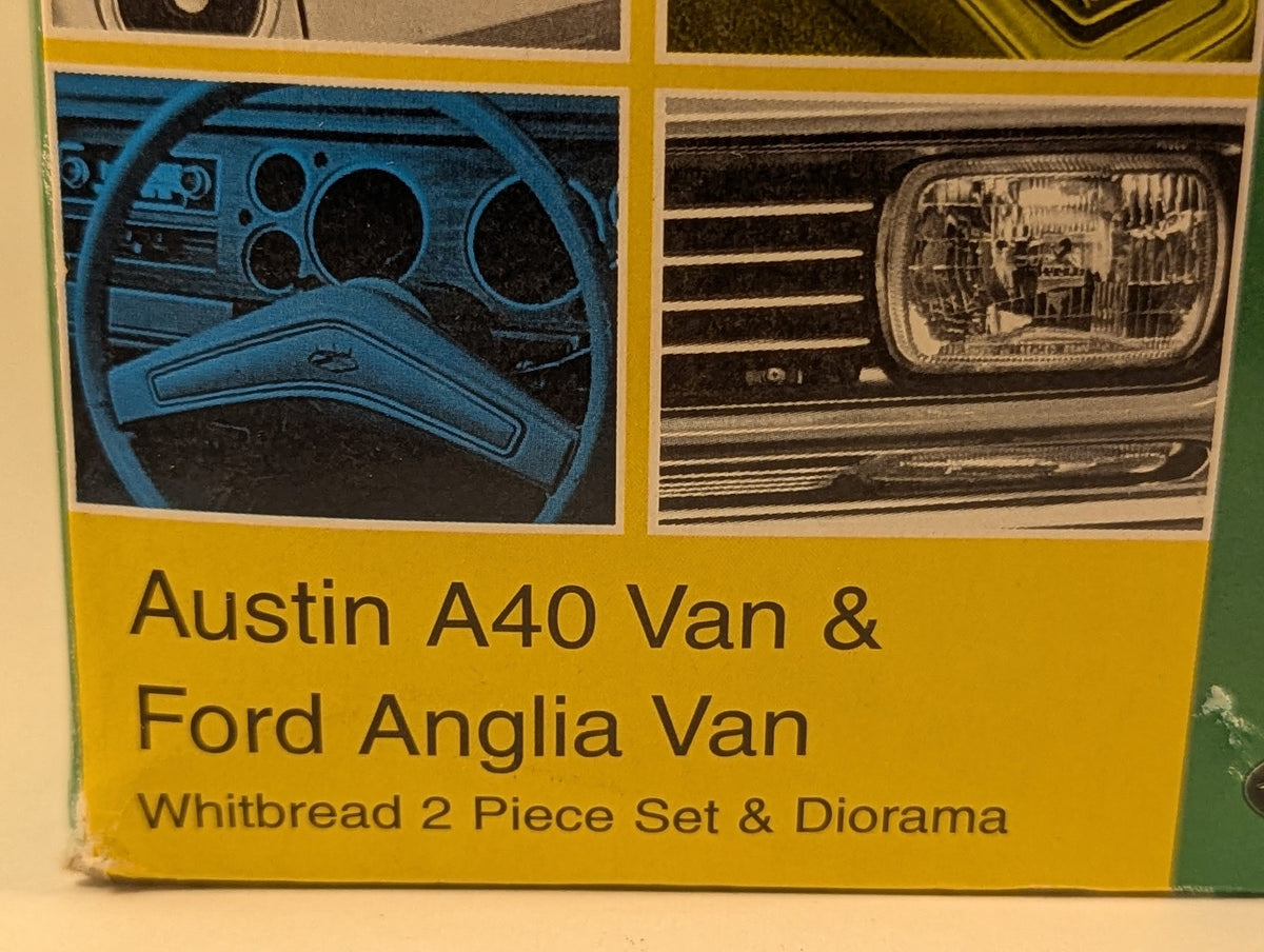 Vanguards 1:43 Austin A40 Van & Ford Anglia Van Whitbread 2 Piece Set & Diorama