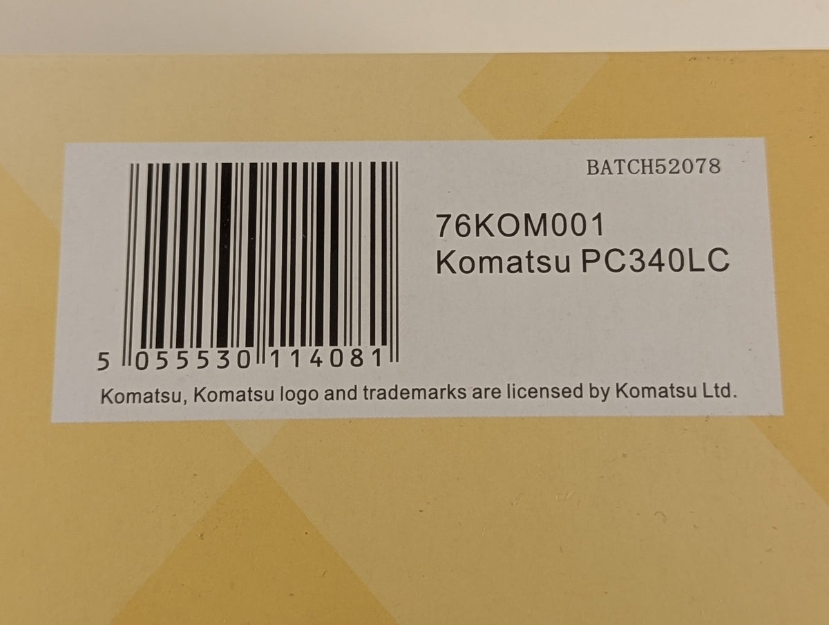 Oxford Diecast 1:76 Komatsu PC340LC Excavator Diecast Excavator Komatsu Yellow