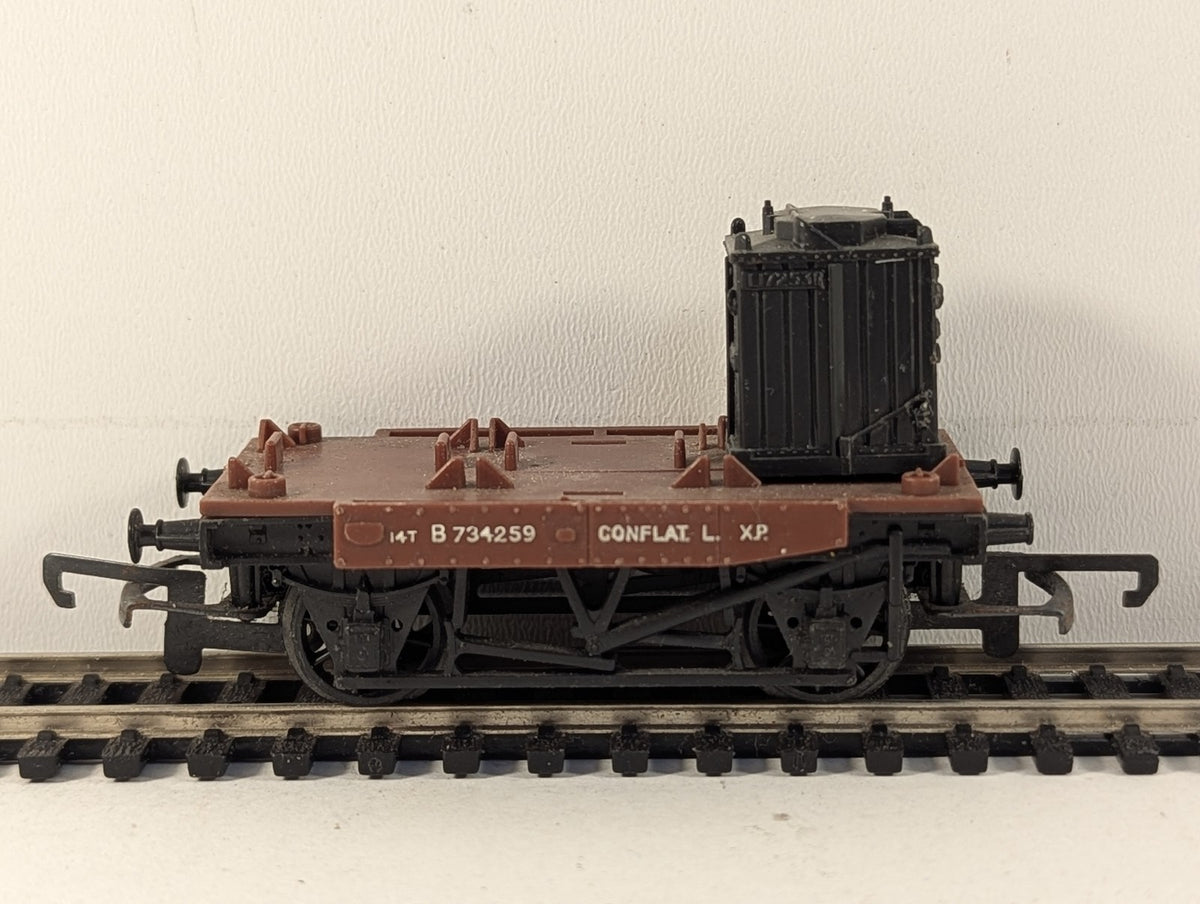 Hornby OO Gauge BR Conflat L Wagon with Container Goods Wagon B734259 BR Bauxite