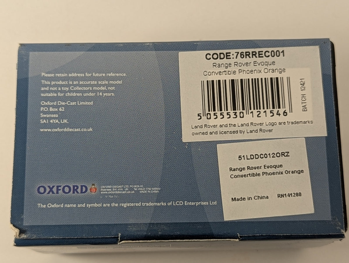 Oxford Diecast 1:76 Range Rover Evoque Convertible Die-cast Vehicle VA65 ZWJ