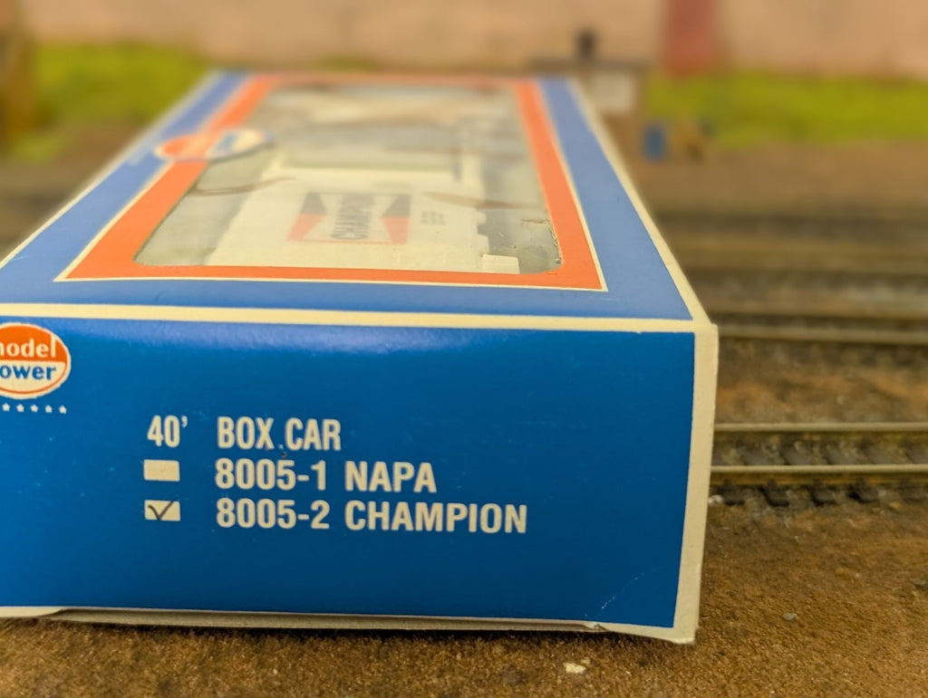 HO Scale Model Power, 40' Box Car, Champion Spark Plugs, White